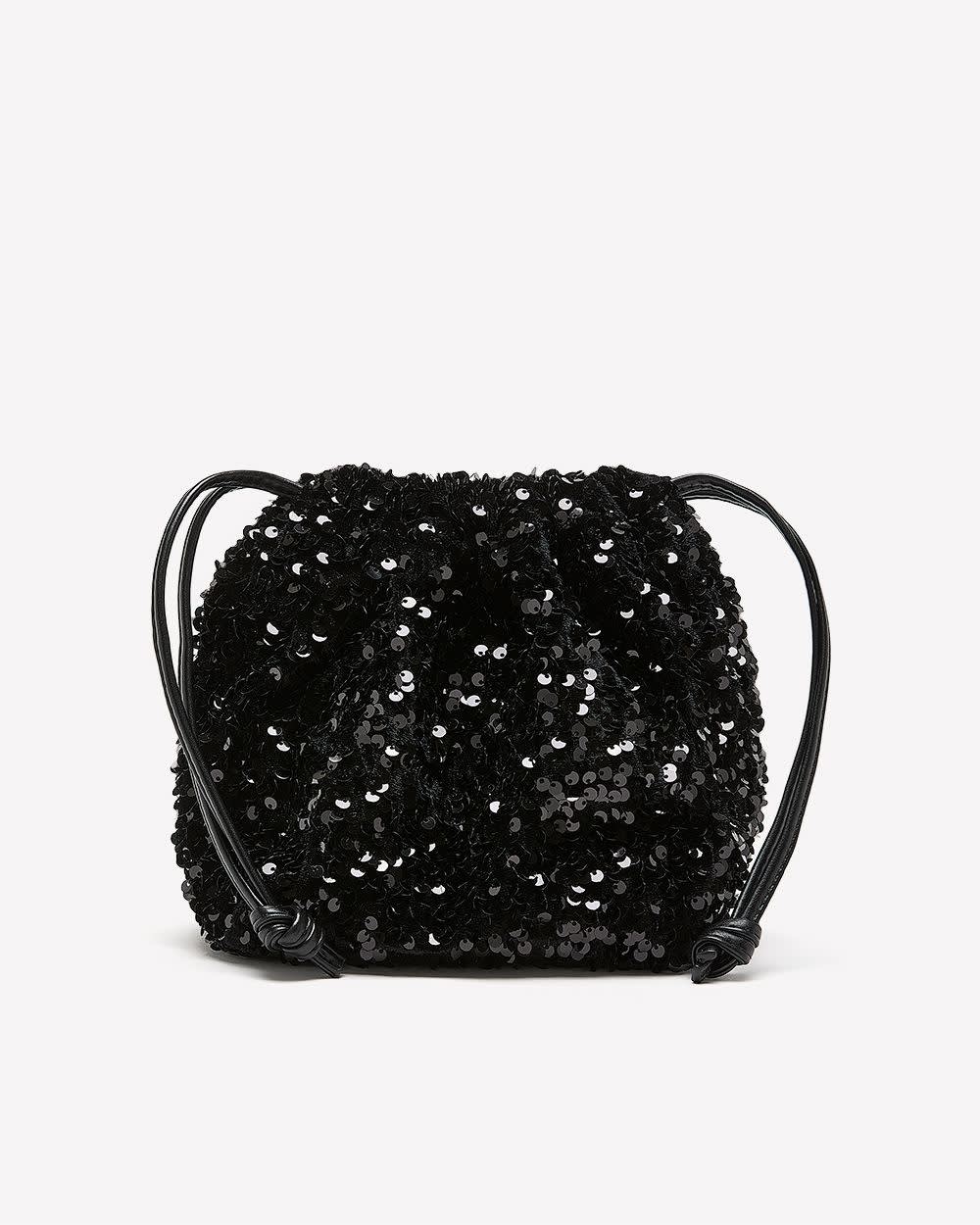 Black Velvet and Sequins Crossbody Pouch Black