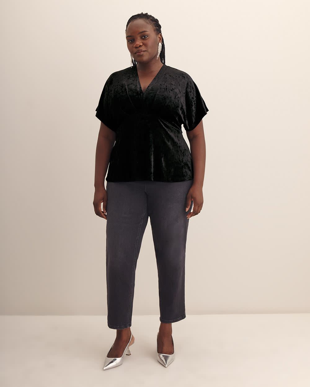 Fit-and-Flare Velvet Knit Top - Addition Elle Black