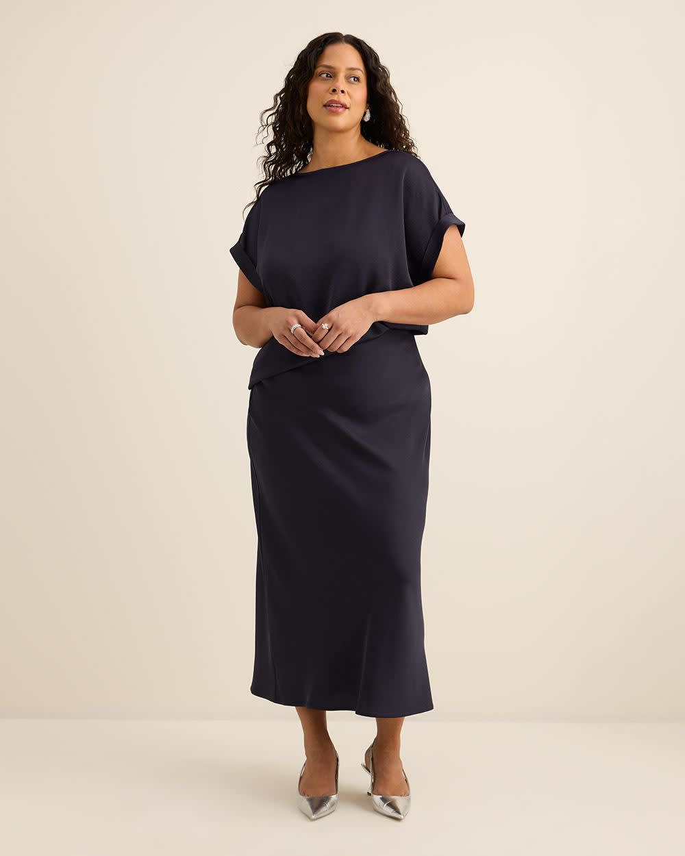 Satin Boat-Neck T-Shirt Blouse Inkling 2 Satin Boat-Neck T-Shirt Blouse Inkling