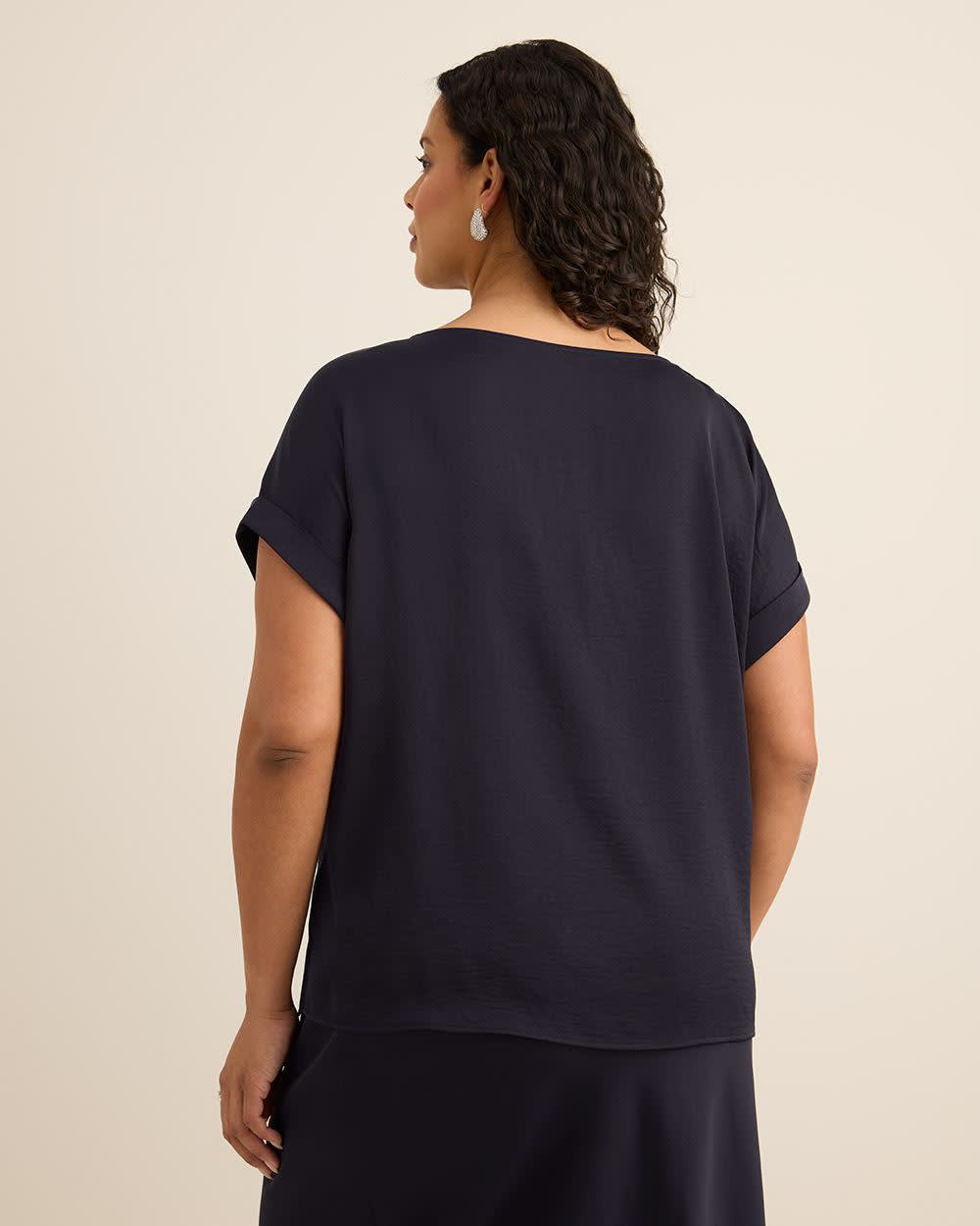 Satin Boat-Neck T-Shirt Blouse Inkling 3 Satin Boat-Neck T-Shirt Blouse Inkling