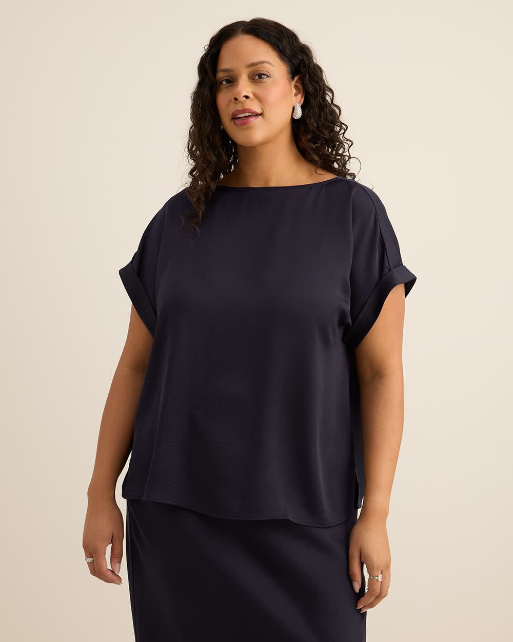 Satin Boat-Neck T-Shirt Blouse Inkling 4 Satin Boat-Neck T-Shirt Blouse Inkling
