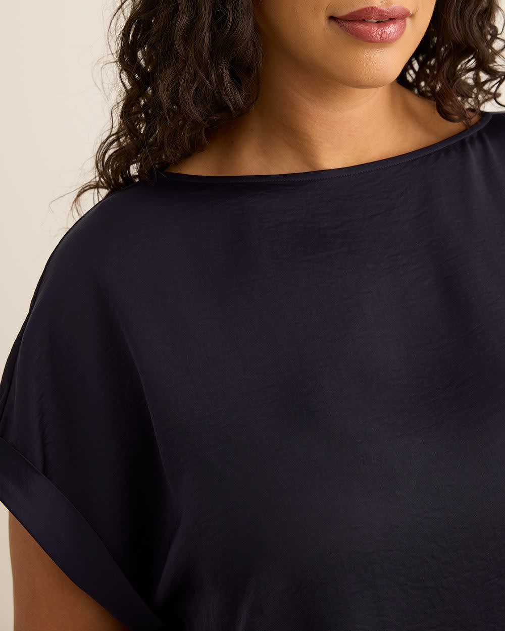Satin Boat-Neck T-Shirt Blouse Inkling 5 Satin Boat-Neck T-Shirt Blouse Inkling