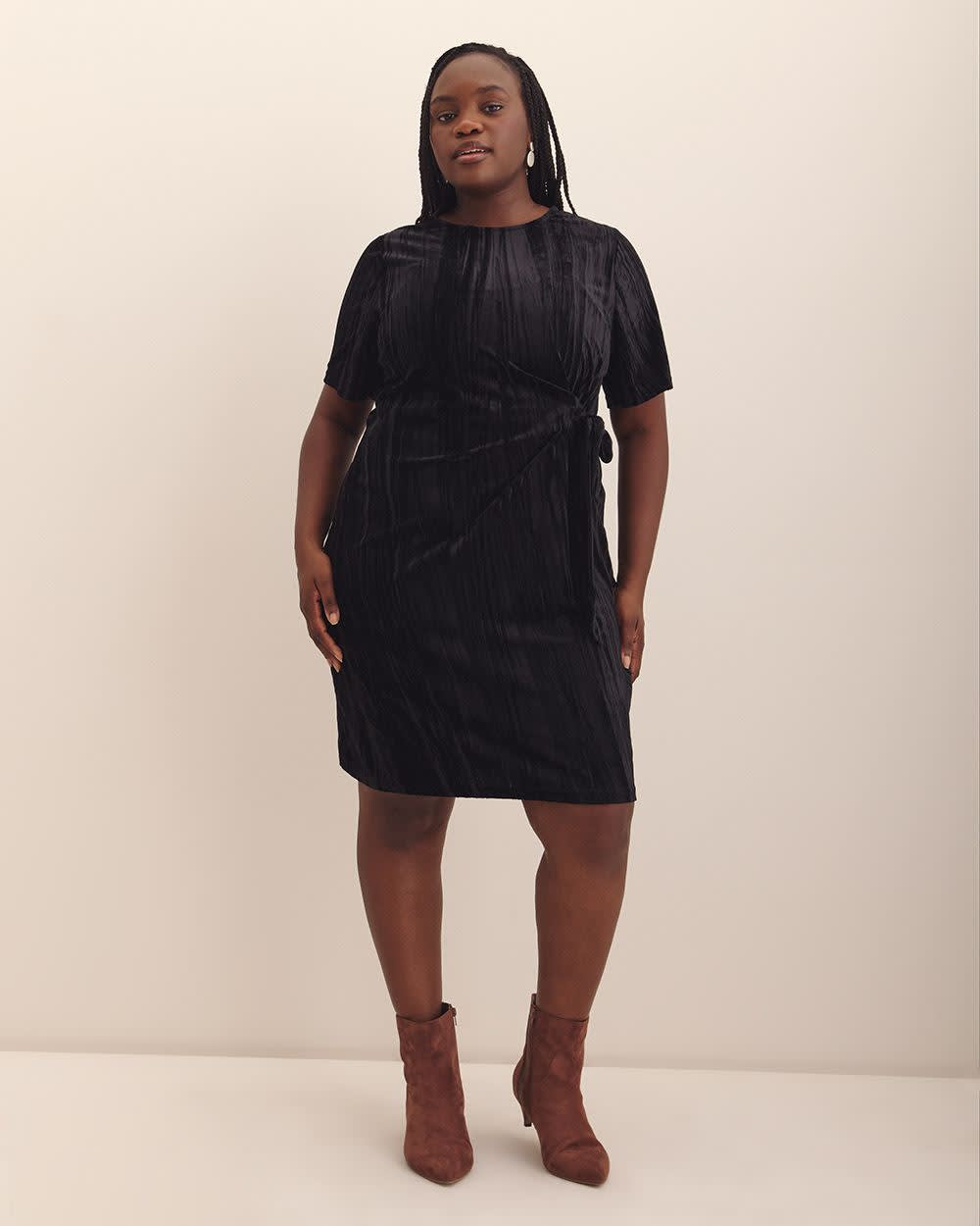 Velvet T-Shirt Dress with Side Knot Black 1 Velvet T-Shirt Dress with Side Knot Black