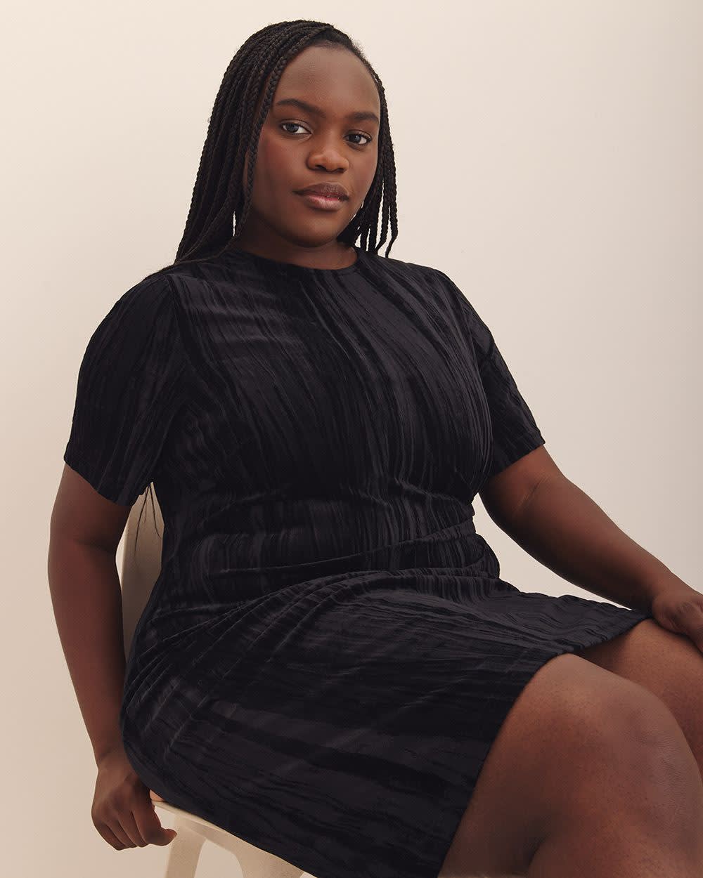Velvet T-Shirt Dress with Side Knot Black 2 Velvet T-Shirt Dress with Side Knot Black