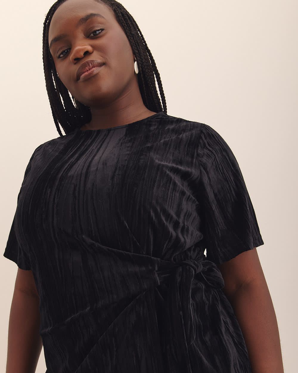 Velvet T-Shirt Dress with Side Knot Black 3 Velvet T-Shirt Dress with Side Knot Black