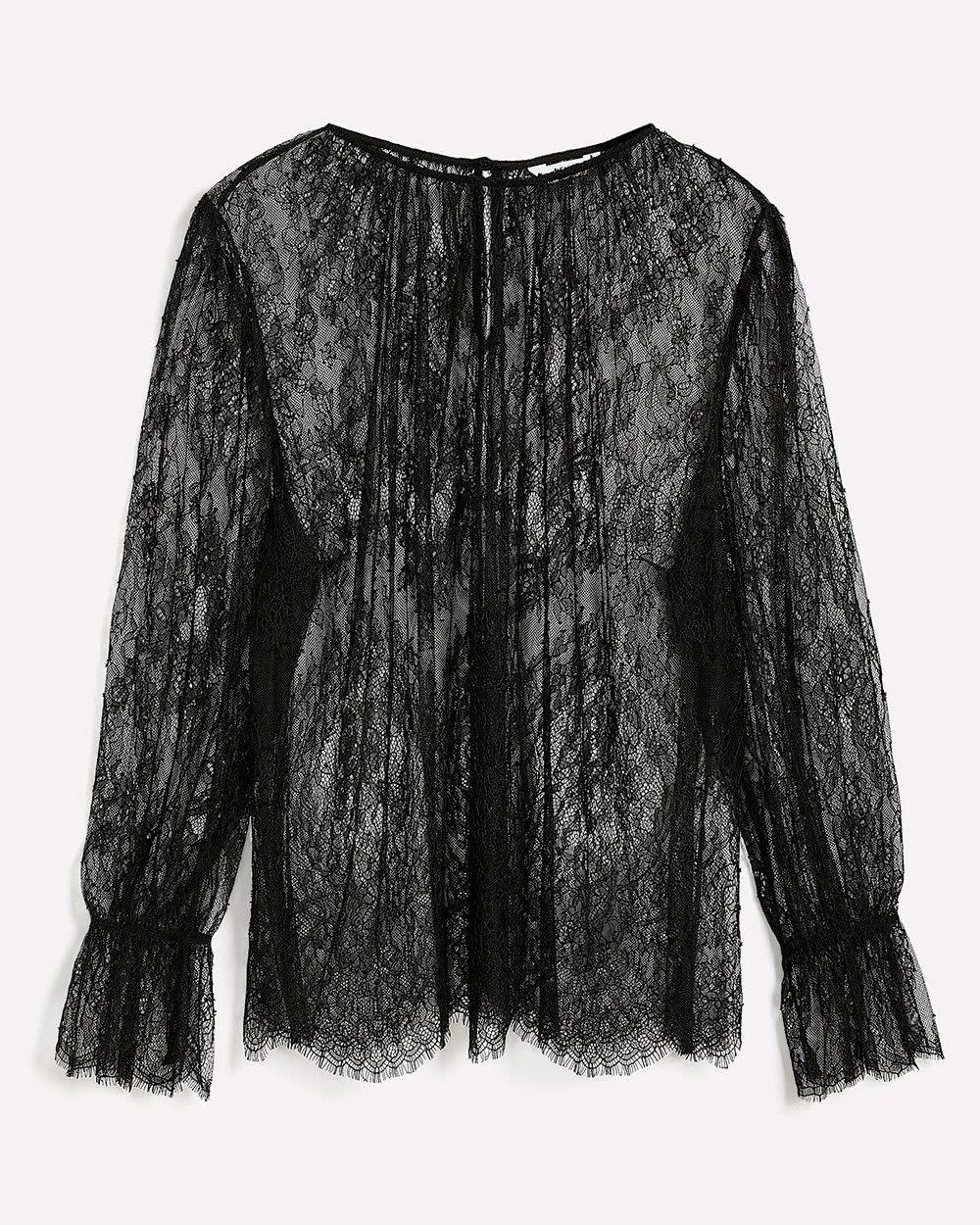 Black Lace Crewneck Blouse Black