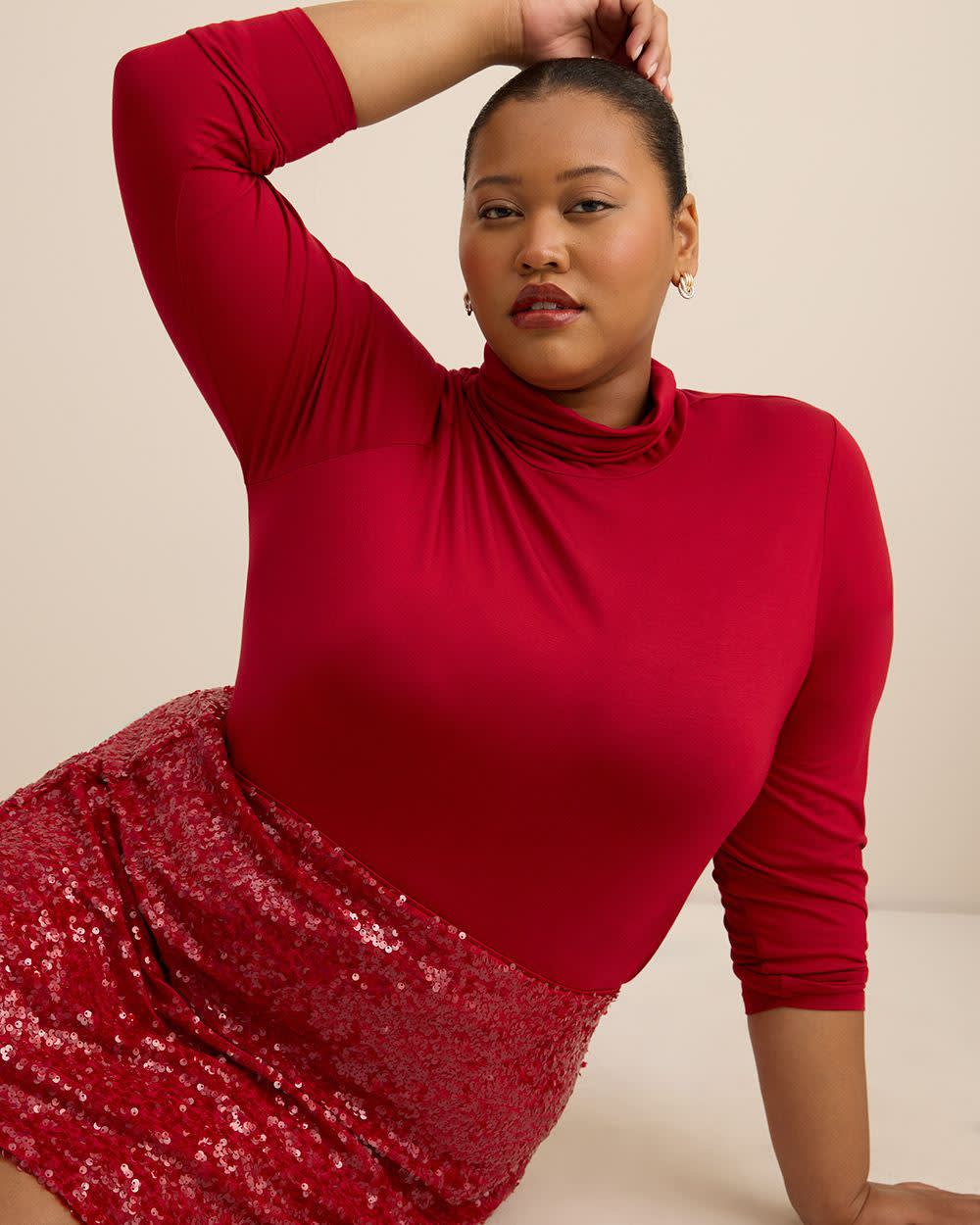 Red Long-Sleeve Knit Turtleneck - PENN. Essentials Savvy red