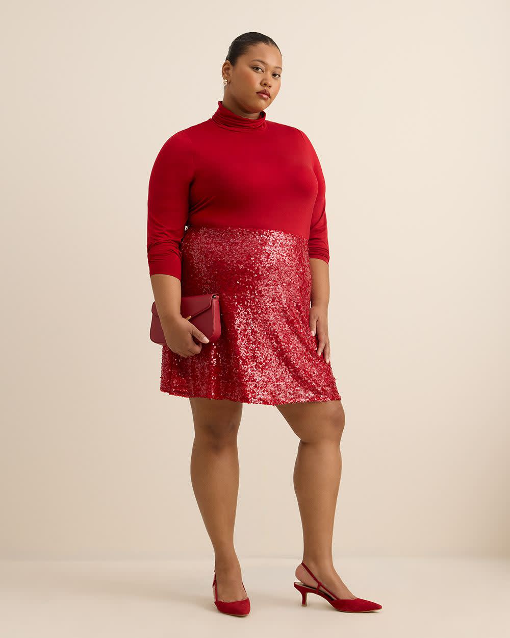 Red Long-Sleeve Knit Turtleneck - PENN. Essentials Savvy red