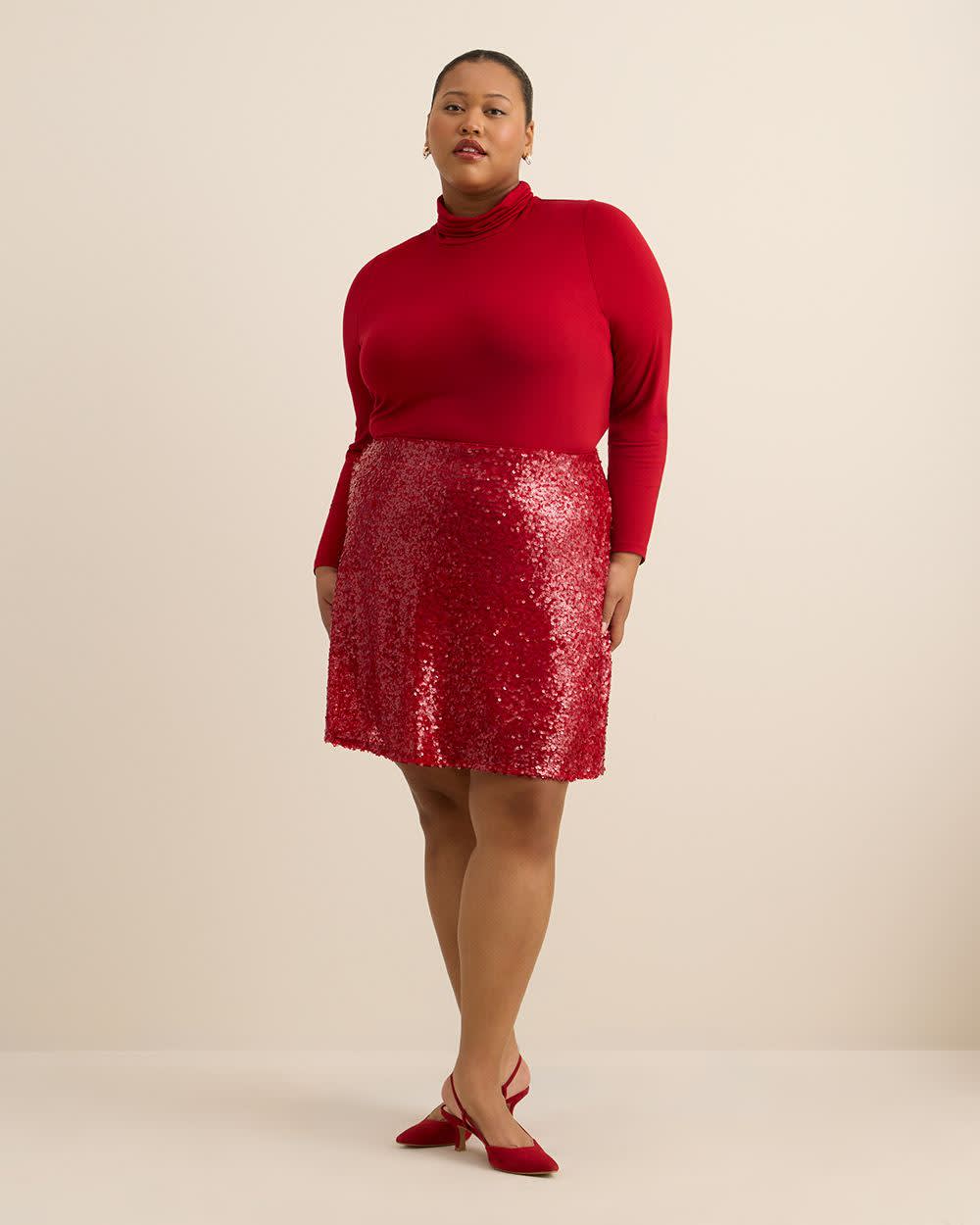 Red Pull-On Sequins Mini Skirt Savvy red