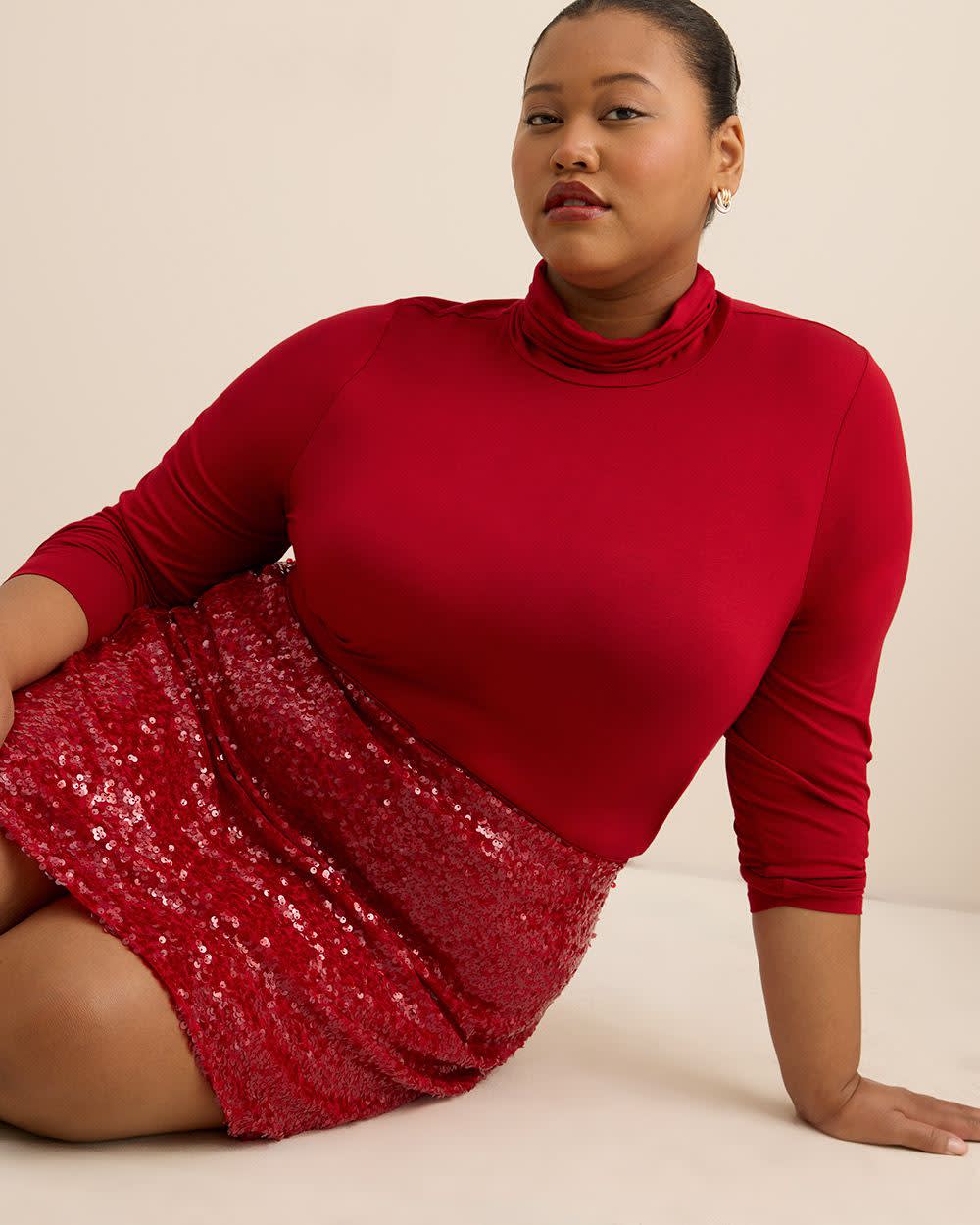 Red Pull-On Sequins Mini Skirt Savvy red