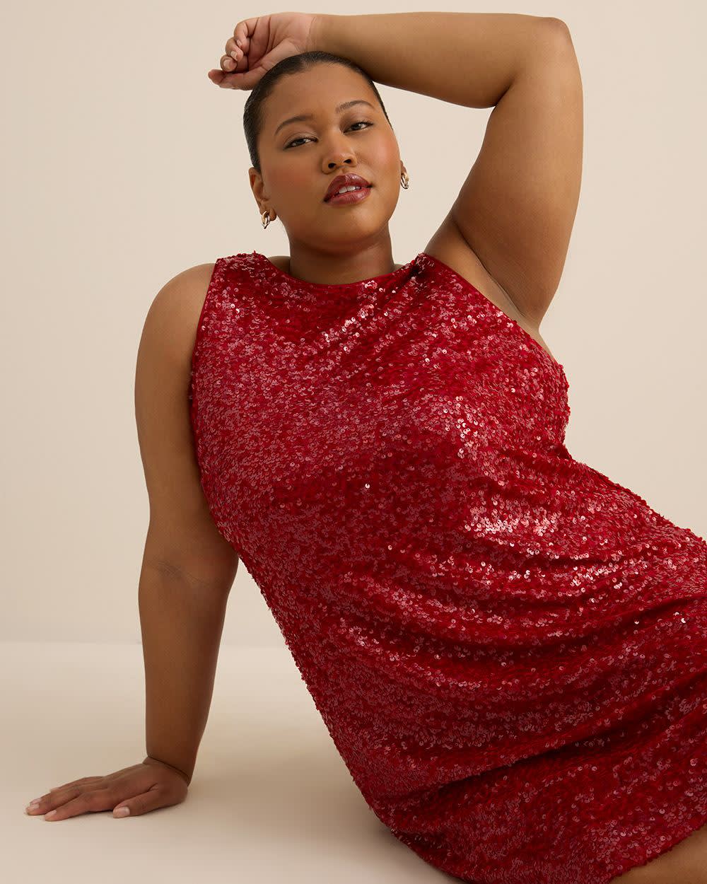 Red Flared Sleeveless Sequins Dress with Back Bow Savvy red