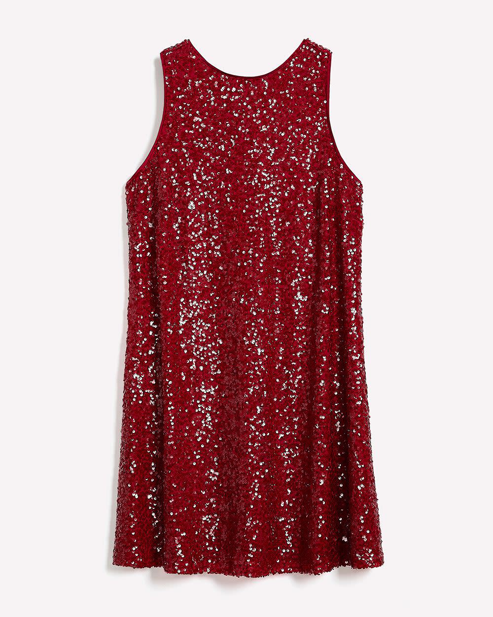 Red Flared Sleeveless Sequins Dress with Back Bow Savvy red
