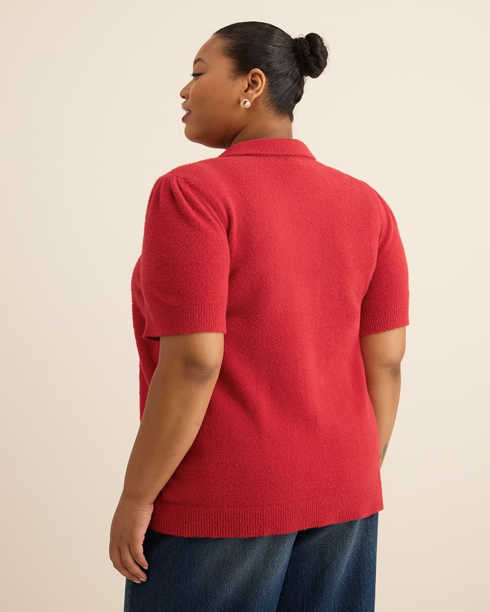 Red Plush Polo Sweater with Fancy Buttons Savvy Red 3 Red Plush Polo Sweater with Fancy Buttons Savvy Red