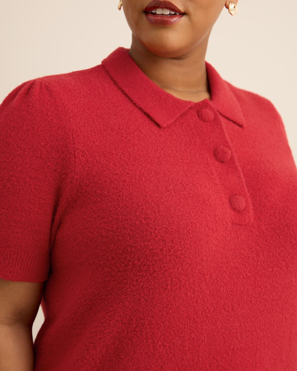Red Plush Polo Sweater with Fancy Buttons Savvy Red 5 Red Plush Polo Sweater with Fancy Buttons Savvy Red