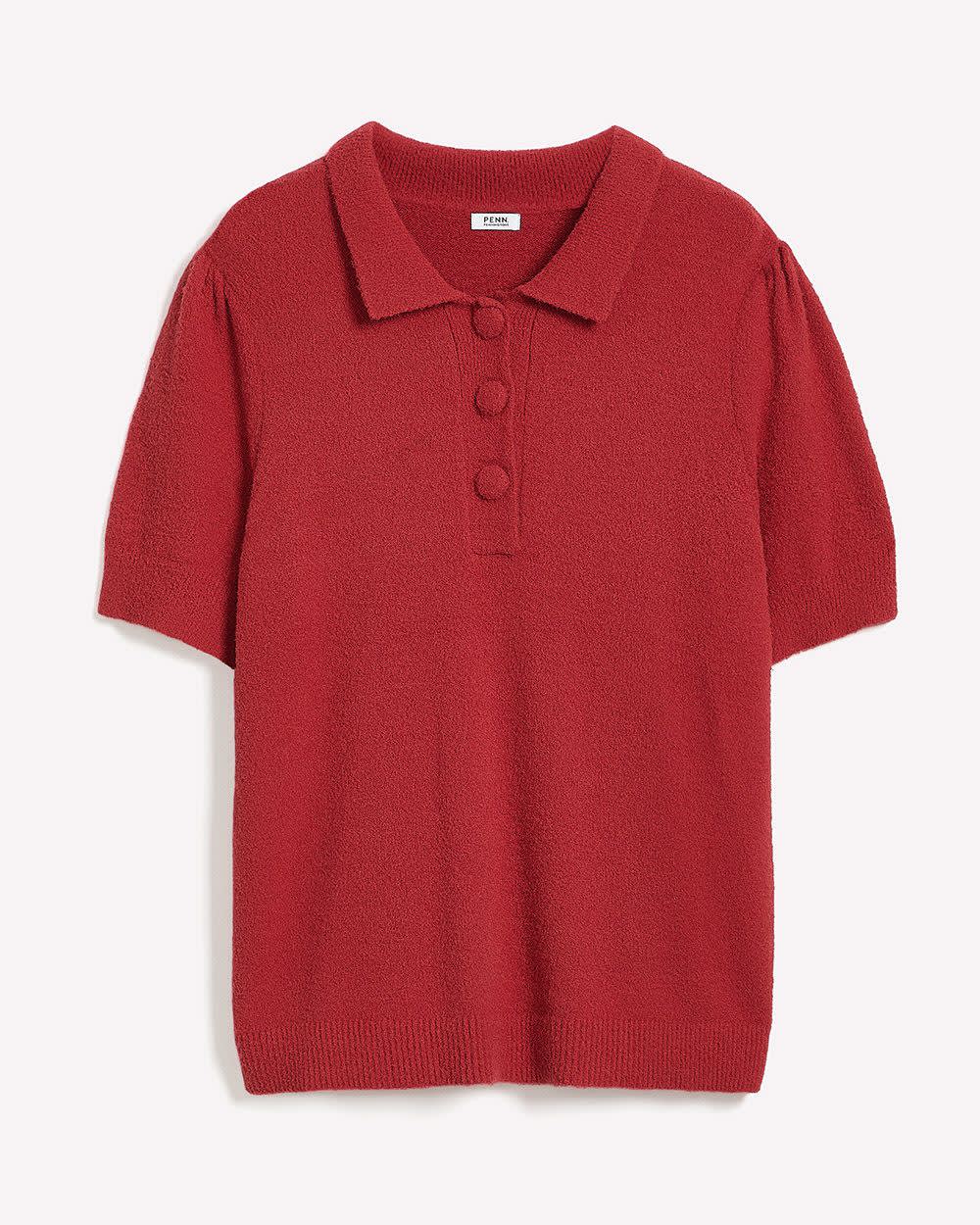 Red Plush Polo Sweater with Fancy Buttons Savvy Red 6 Red Plush Polo Sweater with Fancy Buttons Savvy Red