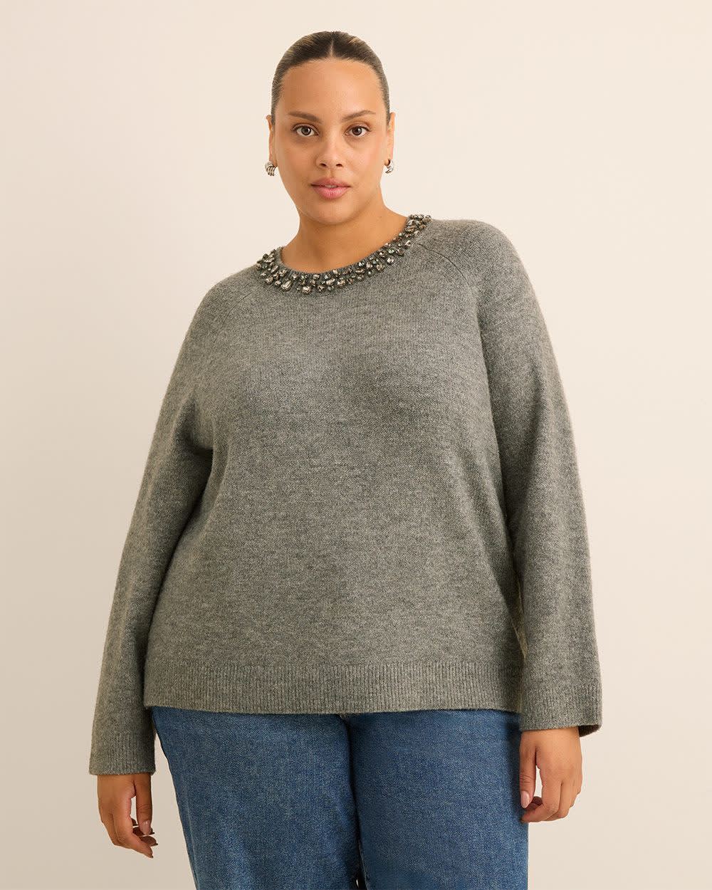 Jewel Crewneck Sweater Med grey mix 1 Jewel Crewneck Sweater Med grey mix