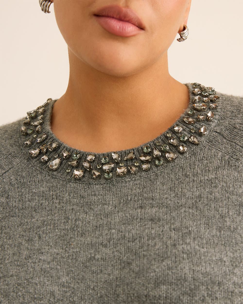 Jewel Crewneck Sweater Med grey mix 5 Jewel Crewneck Sweater Med grey mix