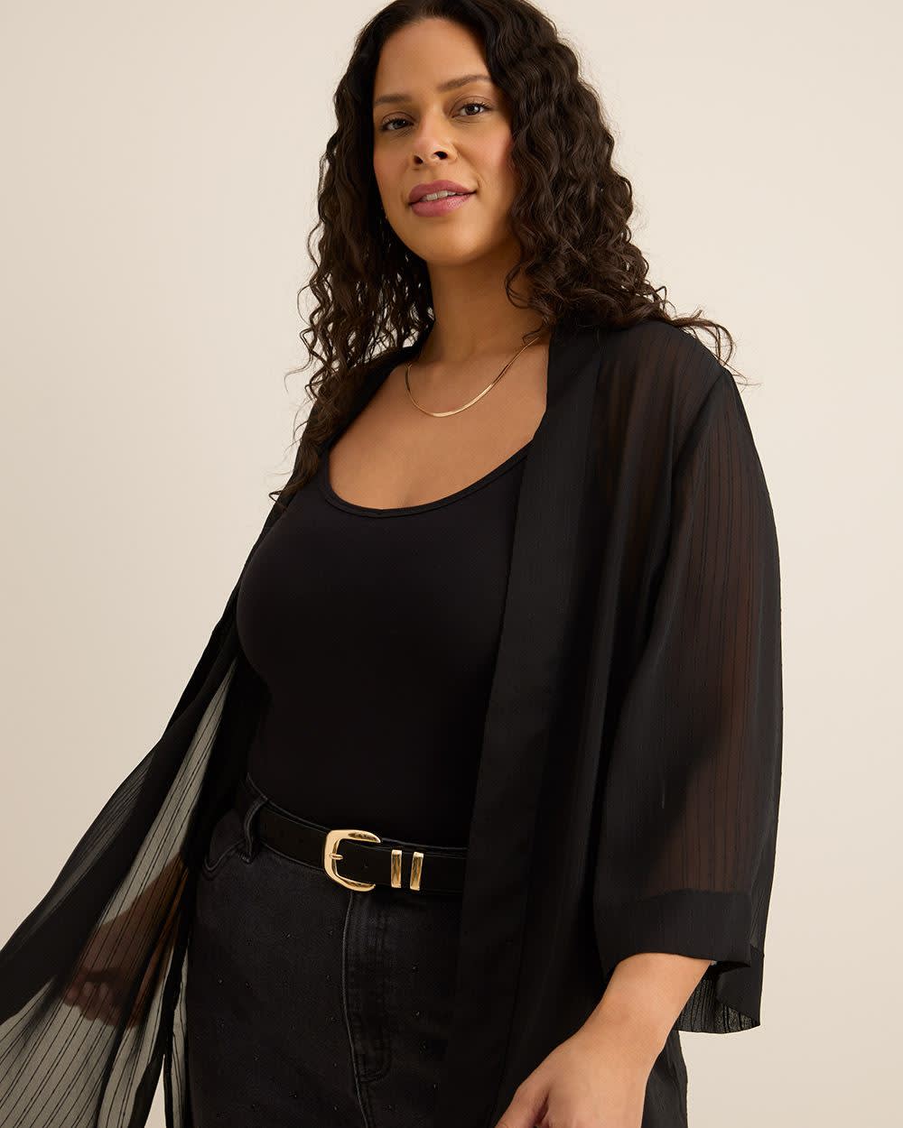 Open Overpiece with 3/4 Sleeves Black