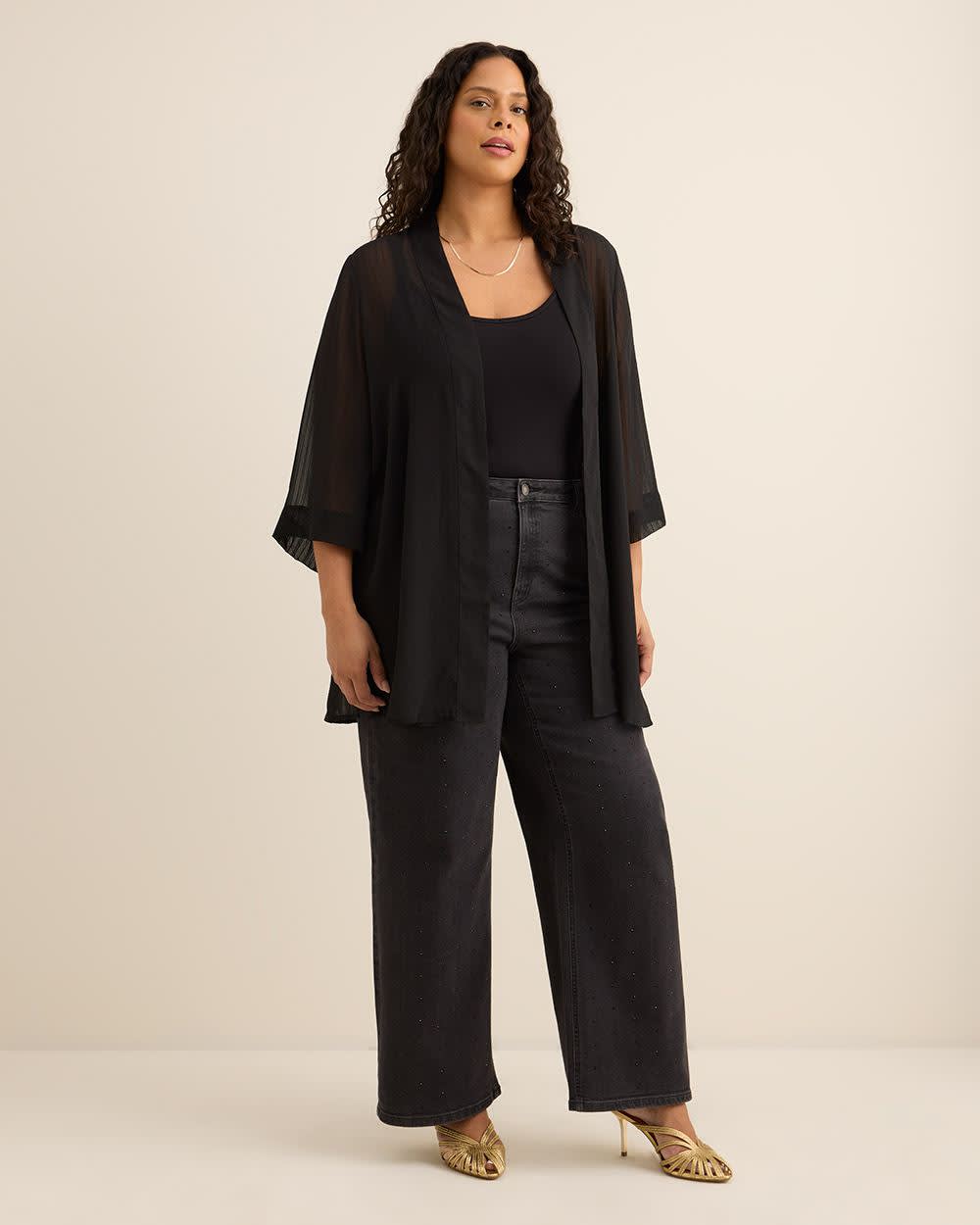 Open Overpiece with 3/4 Sleeves Black