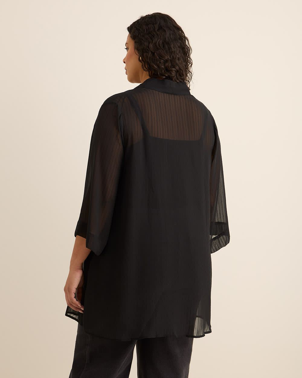 Open Overpiece with 3/4 Sleeves Black