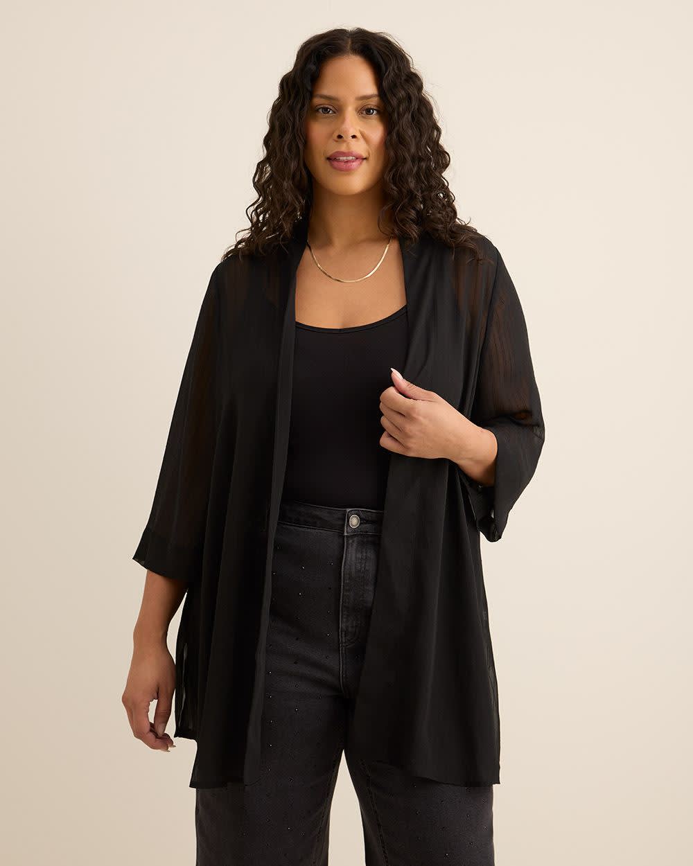 Open Overpiece with 3/4 Sleeves Black