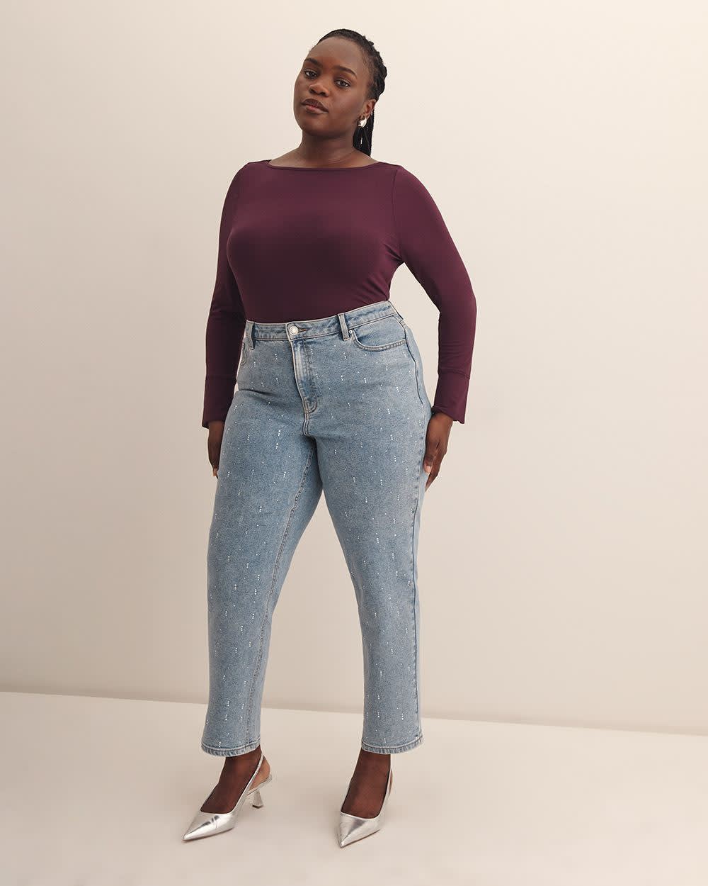 Draped Boatneck Long-Sleeve Top - Addition Elle Winetasting