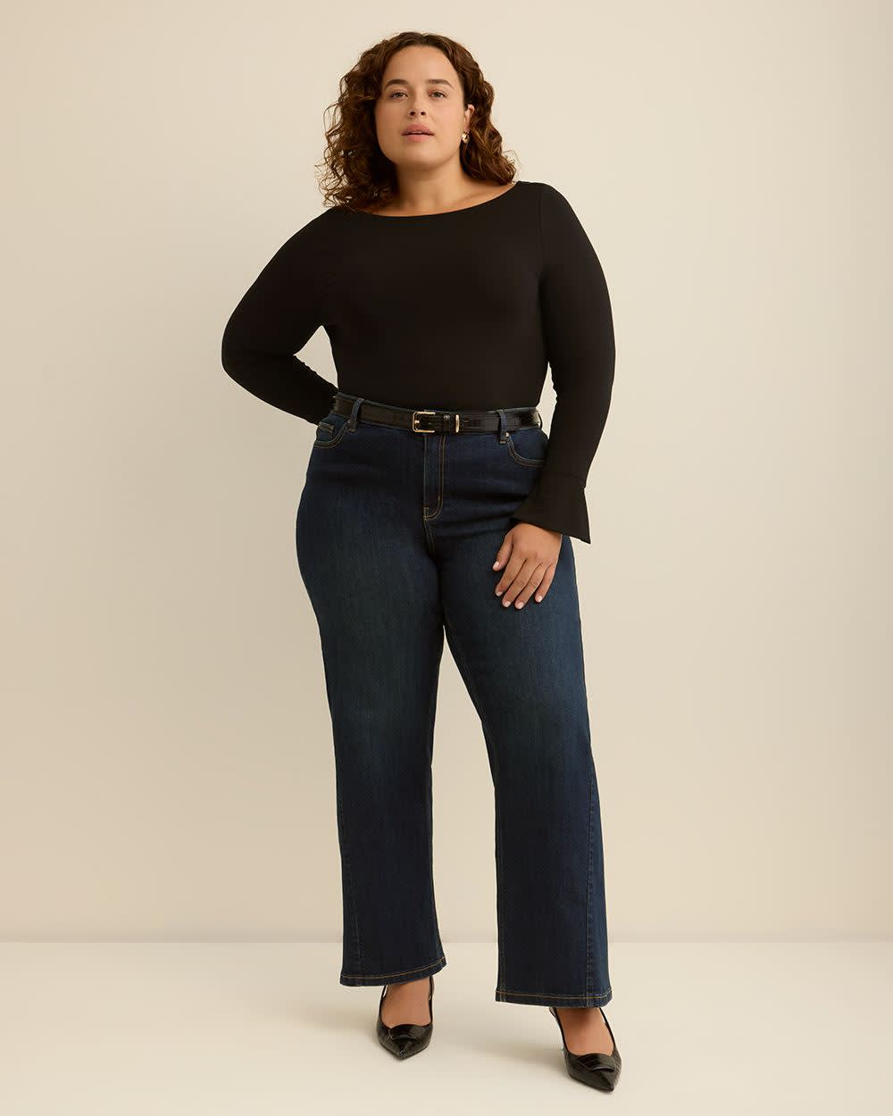 Draped Boatneck Long-Sleeve Top - Addition Elle Black
