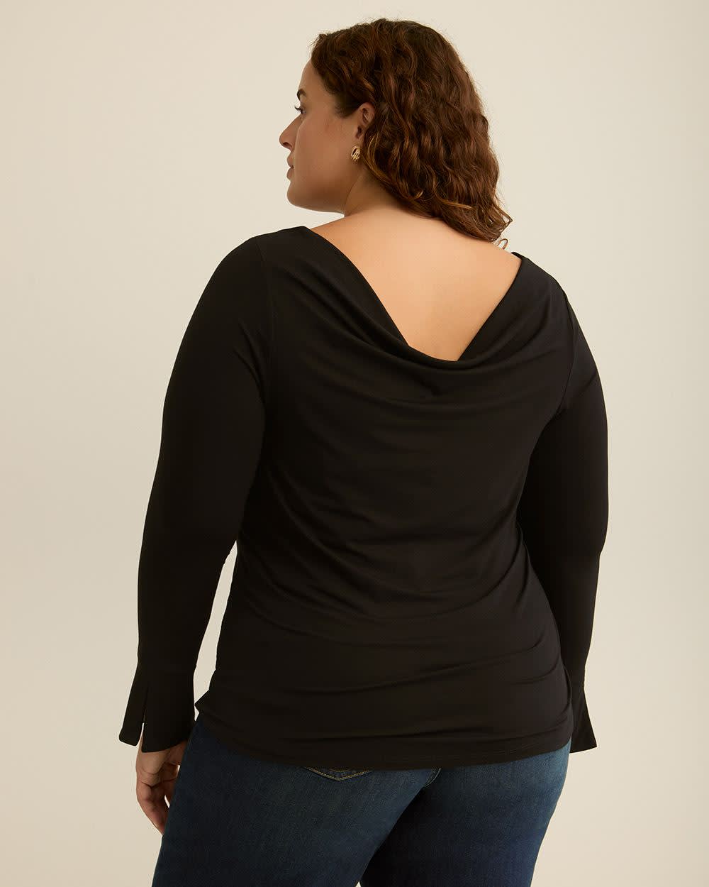 Draped Boatneck Long-Sleeve Top - Addition Elle Black 3 Draped Boatneck Long-Sleeve Top - Addition Elle Black