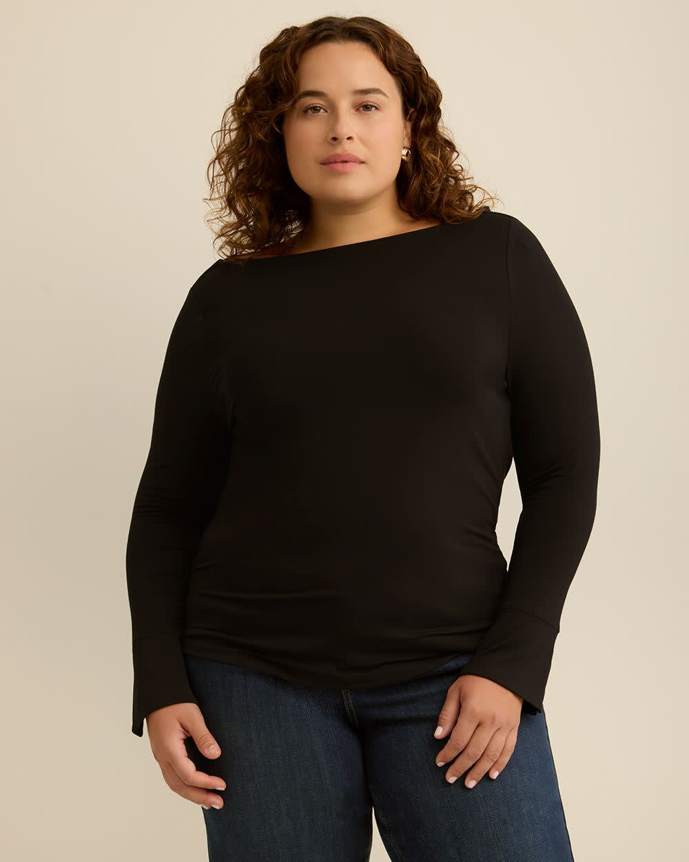 Draped Boatneck Long-Sleeve Top - Addition Elle Black 4 Draped Boatneck Long-Sleeve Top - Addition Elle Black