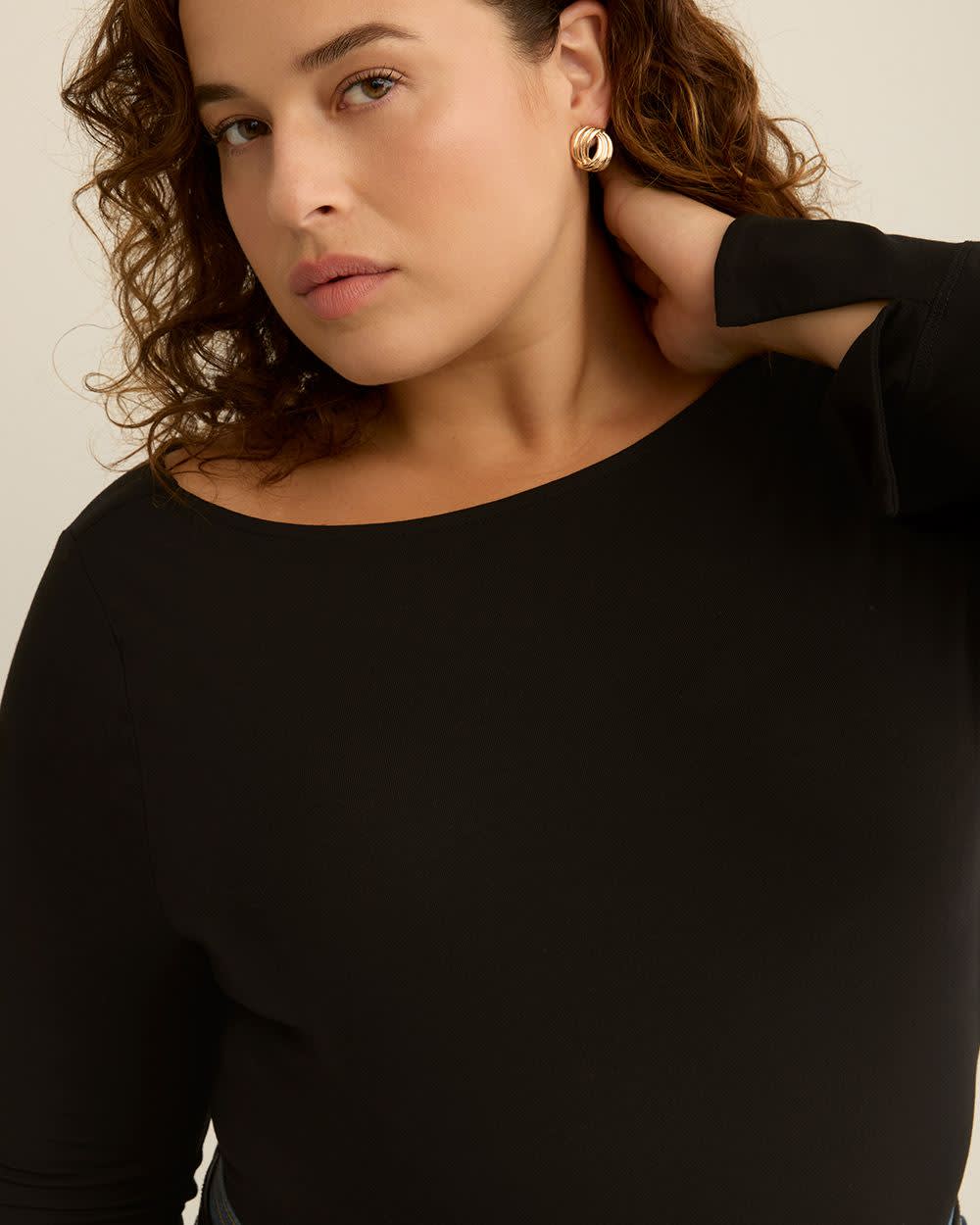 Draped Boatneck Long-Sleeve Top - Addition Elle Black 5 Draped Boatneck Long-Sleeve Top - Addition Elle Black