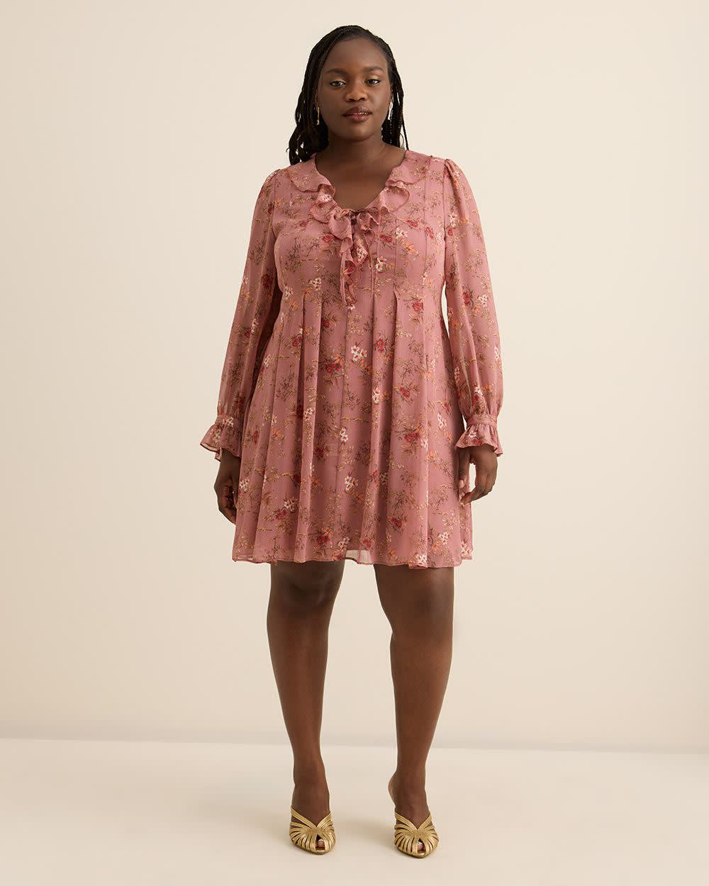 Short Floral Swing Ruffle Dress - Addition Elle Nostalgia rose printed 1 Short Floral Swing Ruffle Dress - Addition Elle Nostalgia rose printed