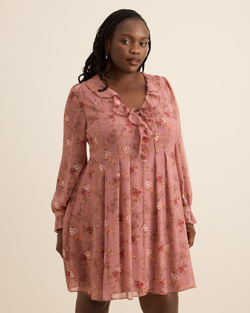 Short Floral Swing Ruffle Dress - Addition Elle Nostalgia rose printed 2 Short Floral Swing Ruffle Dress - Addition Elle Nostalgia rose printed