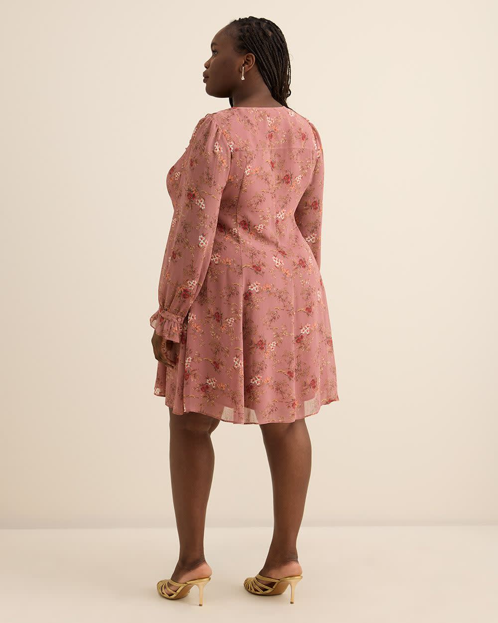 Short Floral Swing Ruffle Dress - Addition Elle Nostalgia rose printed 3 Short Floral Swing Ruffle Dress - Addition Elle Nostalgia rose printed