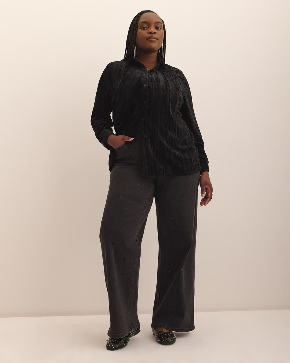 Classic Black High-Rise Wide-Leg Embellished Jean - d/C JEANS Denim black