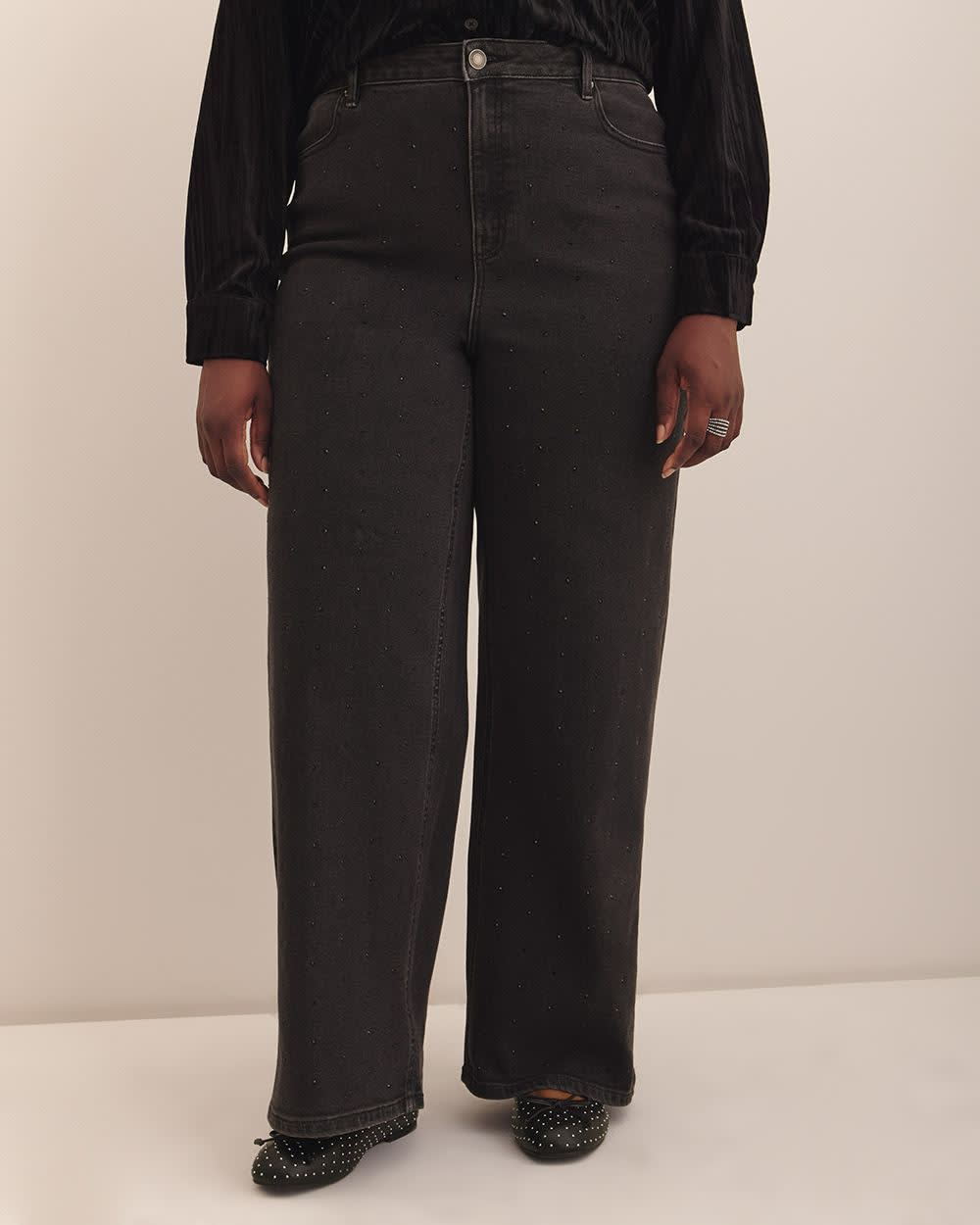 Classic Black High-Rise Wide-Leg Embellished Jean - d/C JEANS Denim black