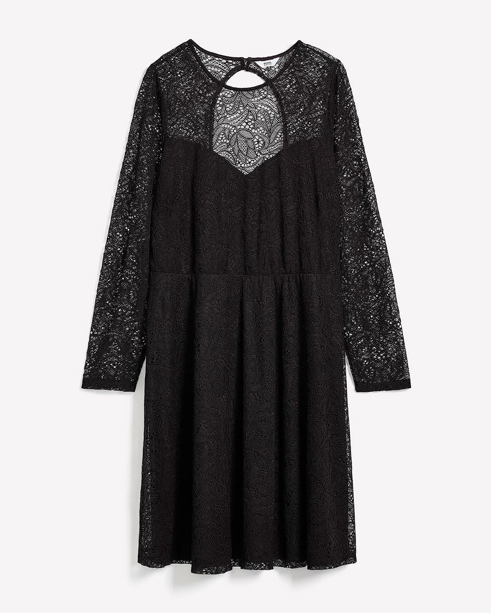 Fit and Flare Long-Sleeve Knit Lace Dress Black 6 Fit and Flare Long-Sleeve Knit Lace Dress Black
