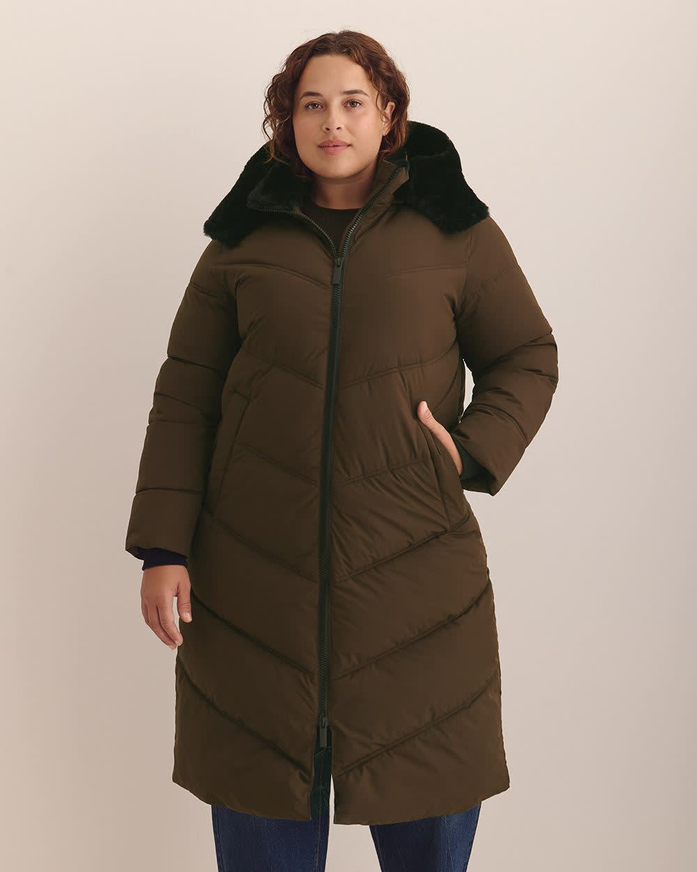 Responsible, Long Puffer Jacket Coffee bean