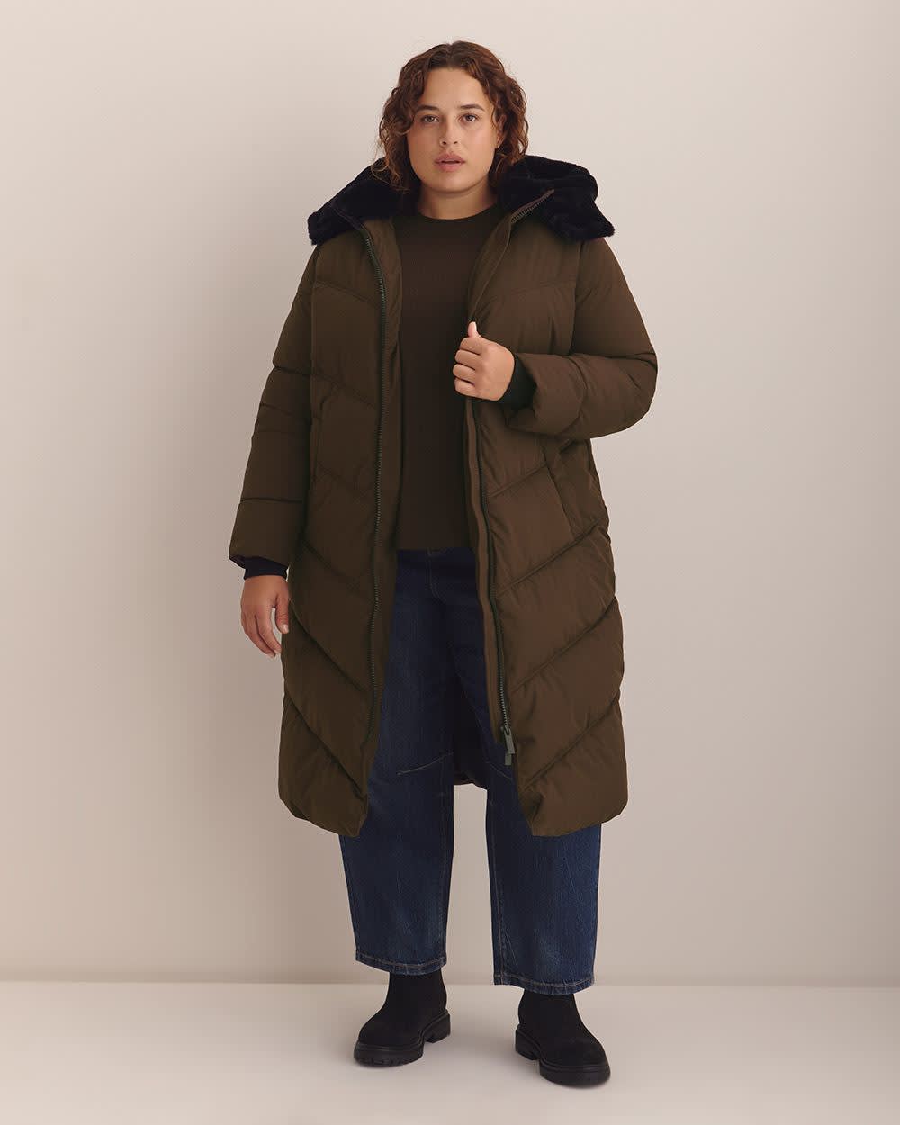 Responsible, Long Puffer Jacket Coffee bean