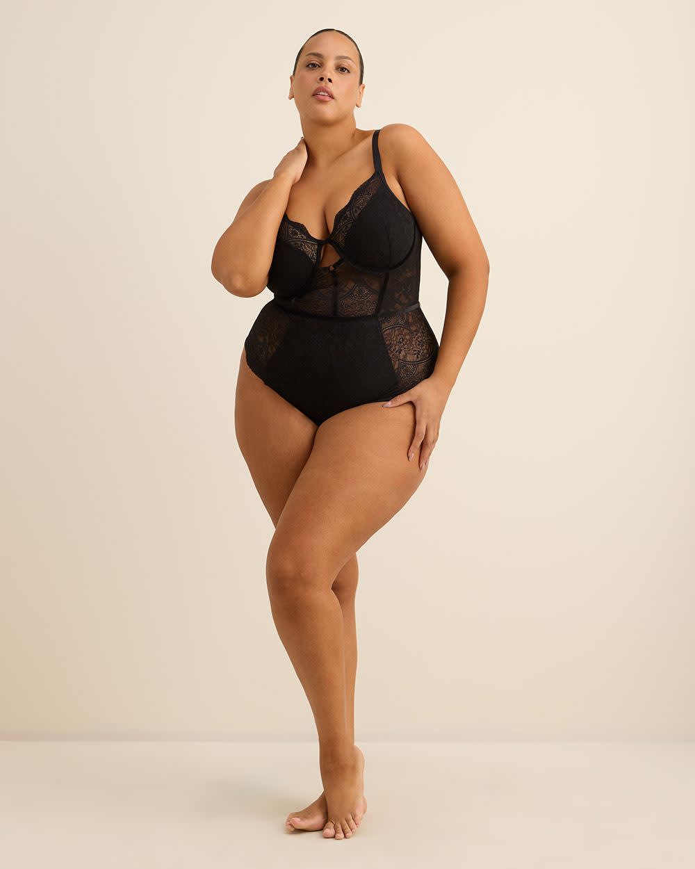 Sexy Black Underwire Unlined Lace Cheeky Bodysuit - Déesse Collection Black 2 Sexy Black Underwire Unlined Lace Cheeky Bodysuit - Déesse Collection Black