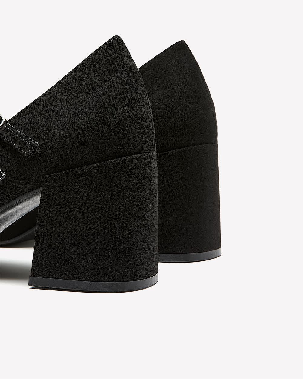 Extra Wide Width, Black Microsuede Double-Strap Block Heel Shoe Black 2 Extra Wide Width, Black Microsuede Double-Strap Block Heel Shoe Black