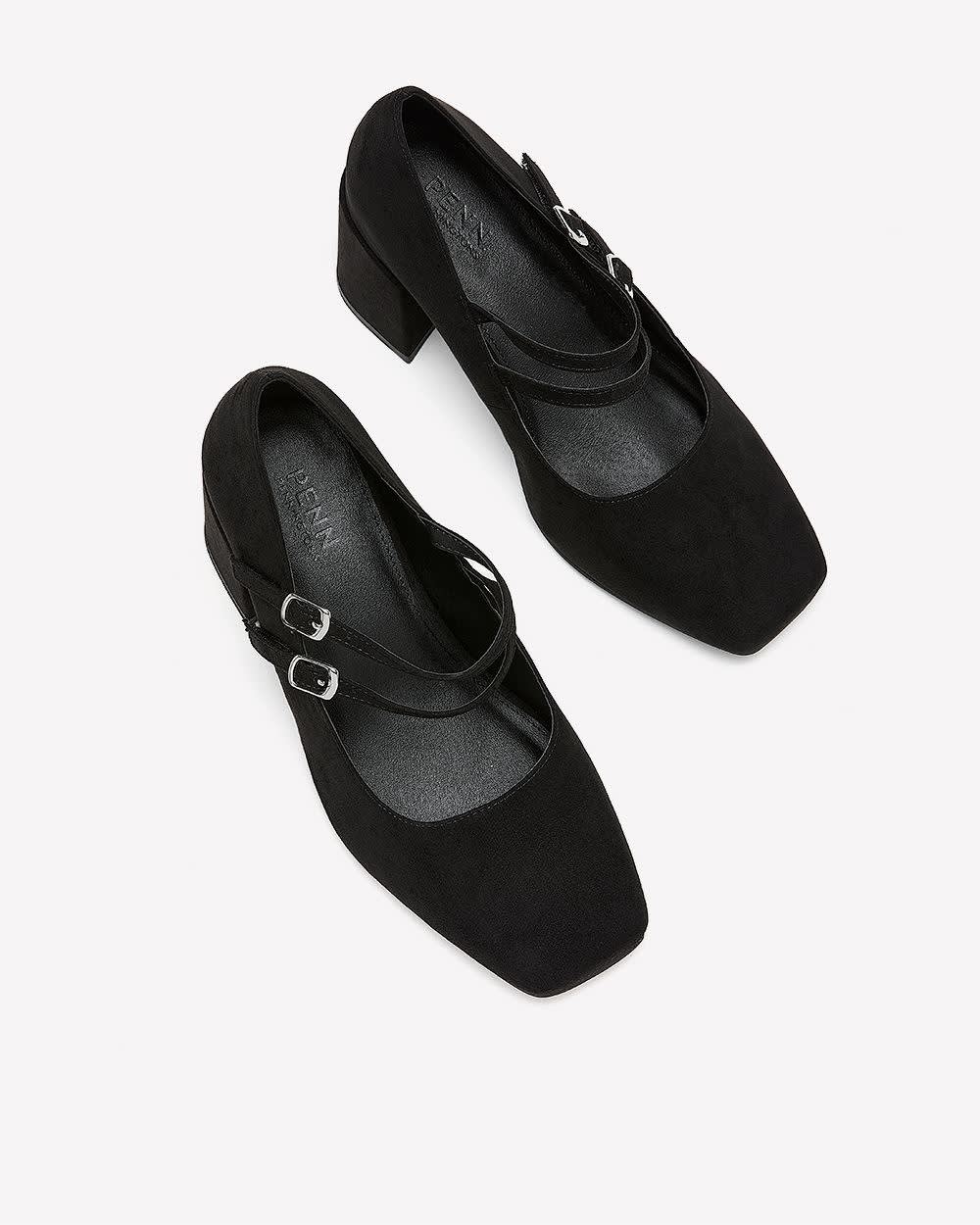 Extra Wide Width, Black Microsuede Double-Strap Block Heel Shoe Black 4 Extra Wide Width, Black Microsuede Double-Strap Block Heel Shoe Black