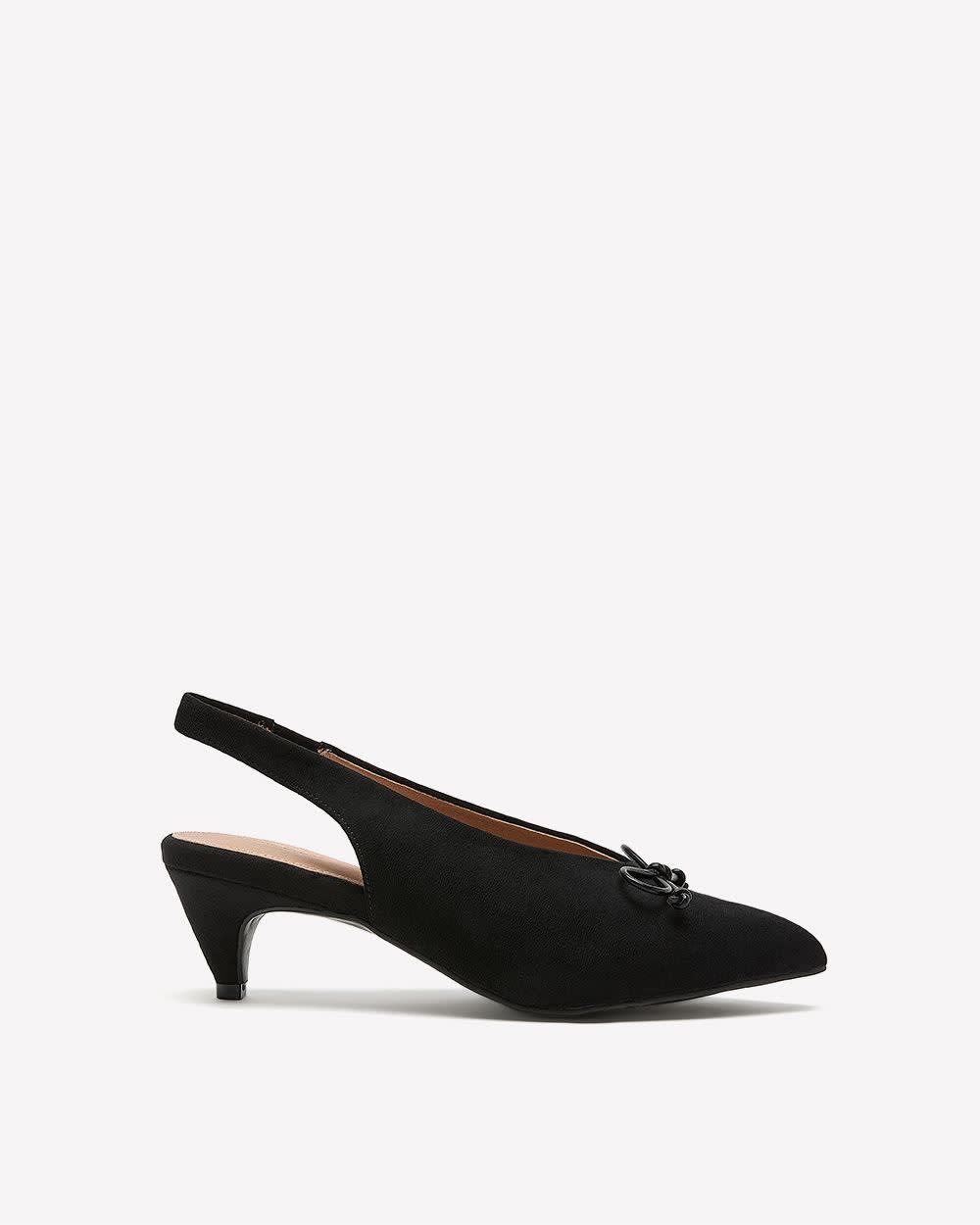Extra Wide Width, Black Microsuede Slingback Pointy Shoes Black