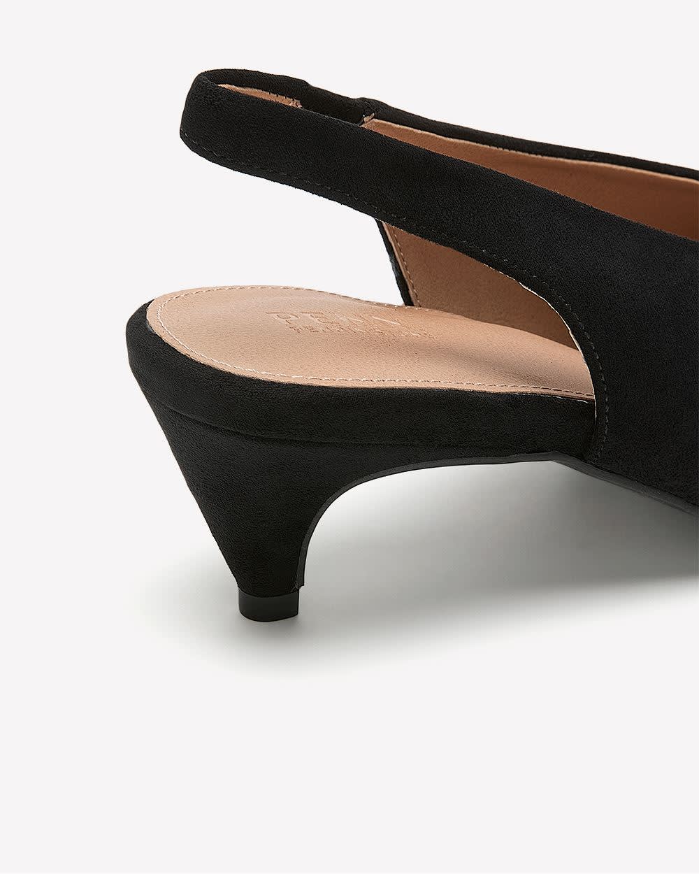 Extra Wide Width, Black Microsuede Slingback Pointy Shoes Black