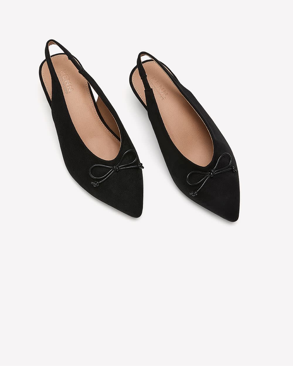 Extra Wide Width, Black Microsuede Slingback Pointy Shoes Black
