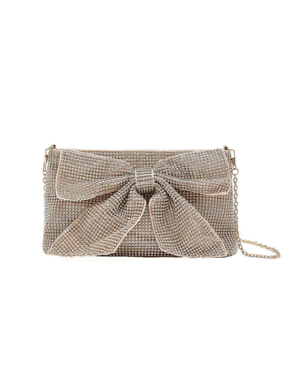 Gold Rhinestone Crossbody Handbag with Bow Gold 1 Gold Rhinestone Crossbody Handbag with Bow Gold