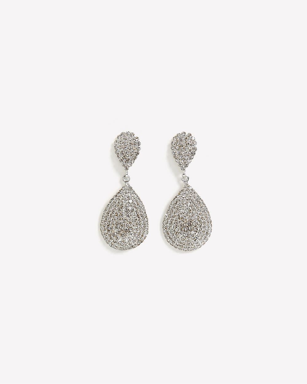Rhinestone Tear Drop Shape Earrings Silver 2 Rhinestone Tear Drop Shape Earrings Silver