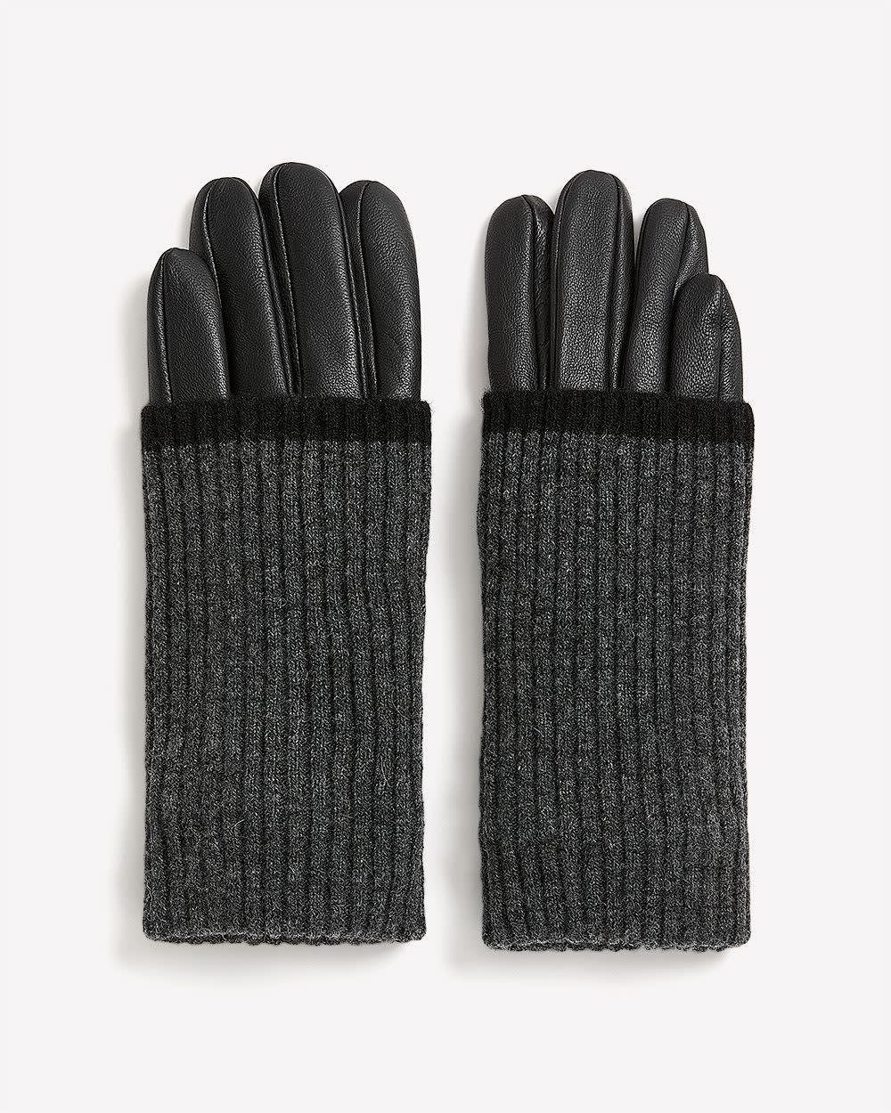 Black Leather Gloves with Knit Charcoal mix