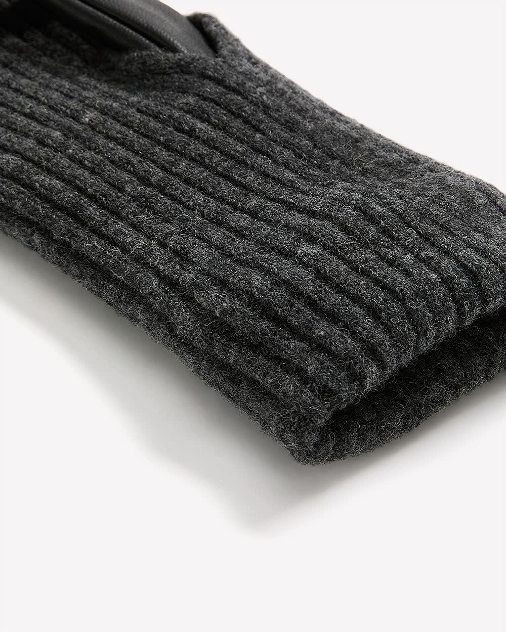 Black Leather Gloves with Knit Charcoal mix