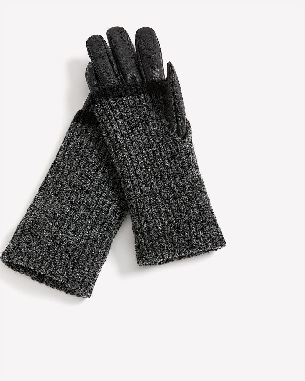 Black Leather Gloves with Knit Charcoal mix