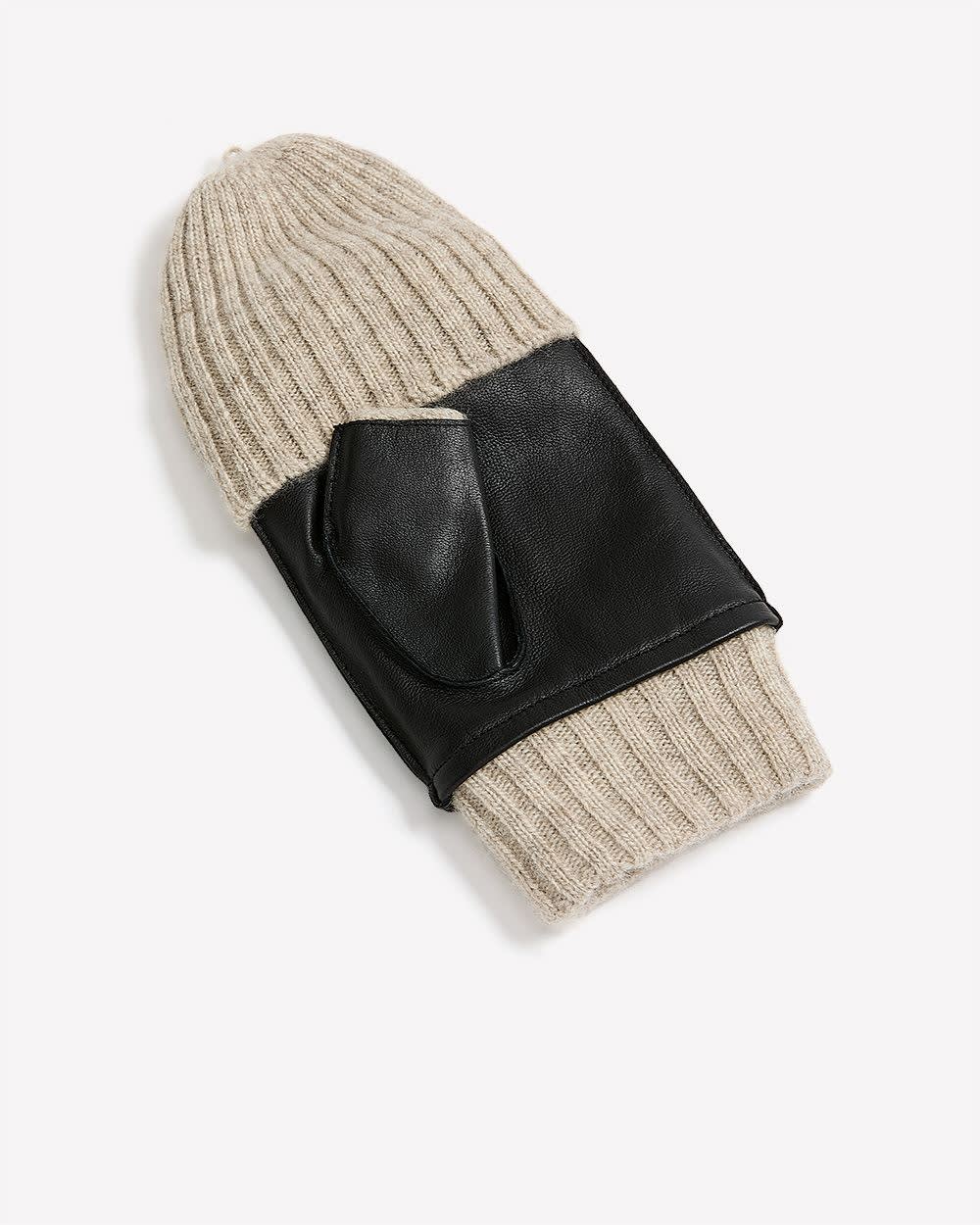 Fingerless Leather Gloves with Knit Cover-Up Black